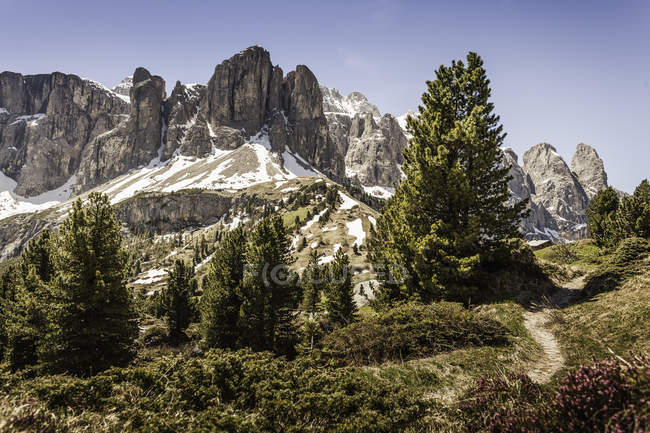 Dolomites vue sur le groupe Sella, Alta Badia, Tyrol du Sud, Italie — Photo de stock