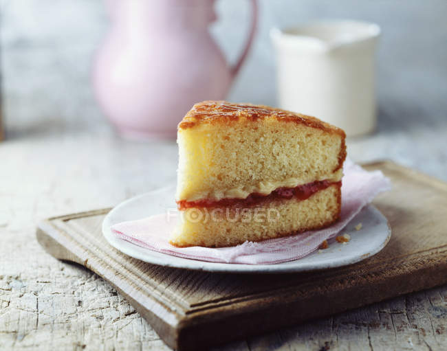 English Victoria sponge cake served on plate — Stock Photo