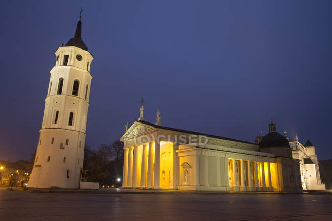 Catedral de Vilna por la noche - foto de stock