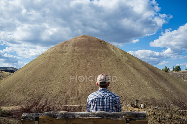 Vue arrière d'un homme regardant un monticule, Painted Hills, Oregon, États-Unis — Photo de stock