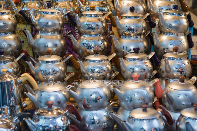 Close up of Teapots at grand bazaar — Stock Photo