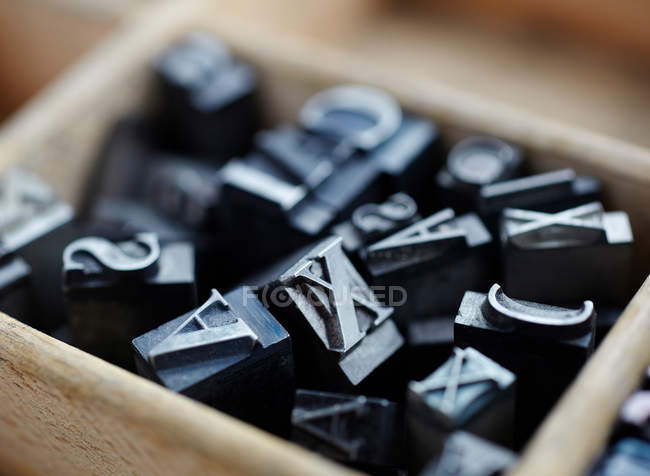 Close up of pile of lead type — Stock Photo