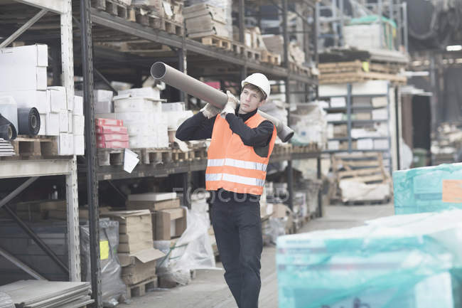 Warehouse worker, selective focus — Stock Photo