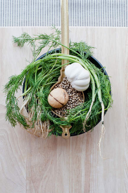 Garlic dill stalks and seeds — Stock Photo