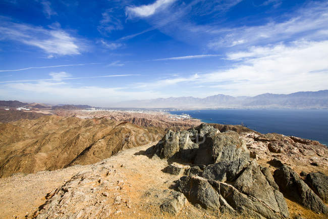Eilat mountain range with The gulf of Aqaba in background, Israel — Stock Photo