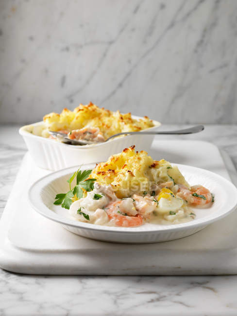 Pie with potatoes and shrimps — Stock Photo