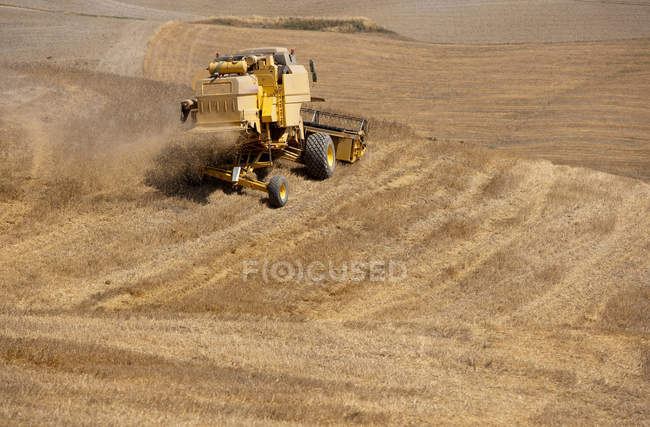 Harvester working on fields — Stock Photo