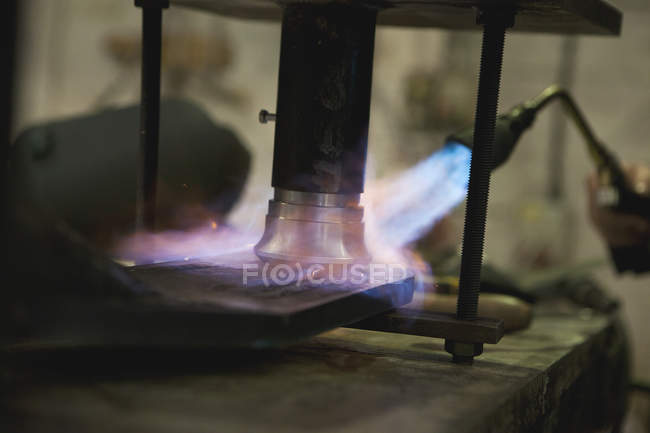 Close up of blow torch flame on metal — Stock Photo