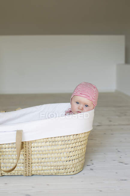 Ritratto di bambina in cesto di moses — Foto stock