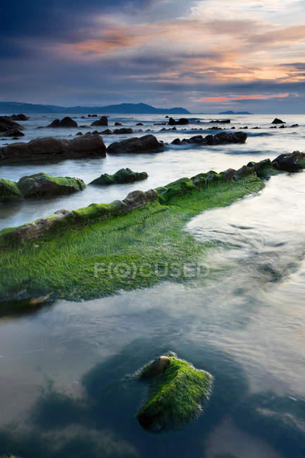 Agua en la playa rocosa - foto de stock