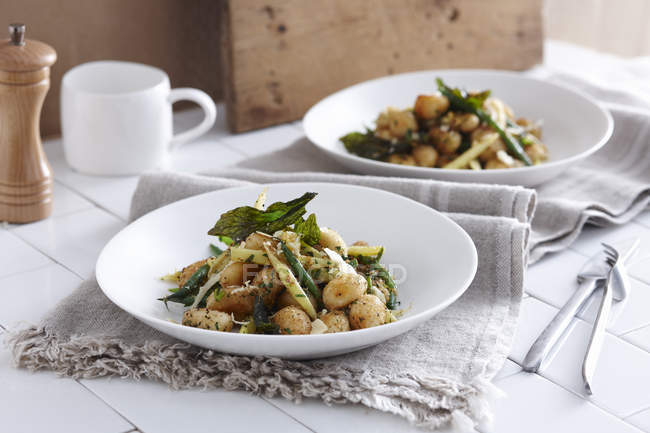 Gnocchi polonaise portions served on table — Stock Photo