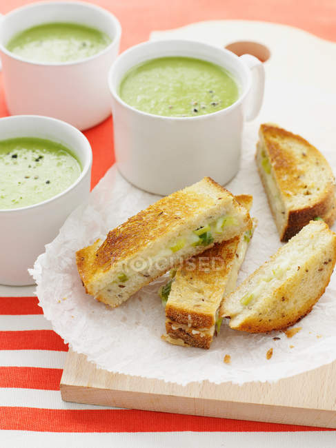Grilled sandwiches with soup — Stock Photo