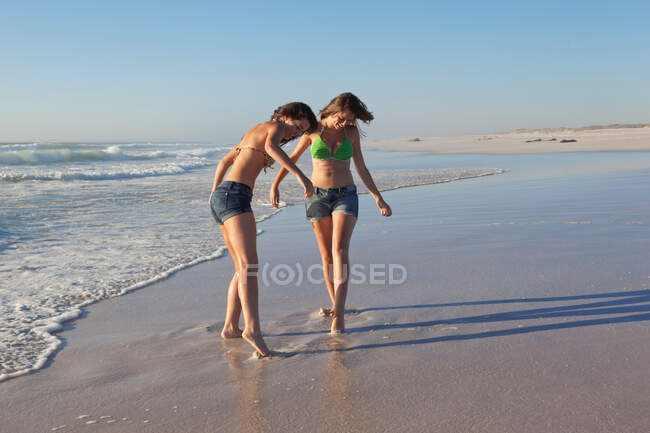 Две девушки на пляже — стоковое фото
