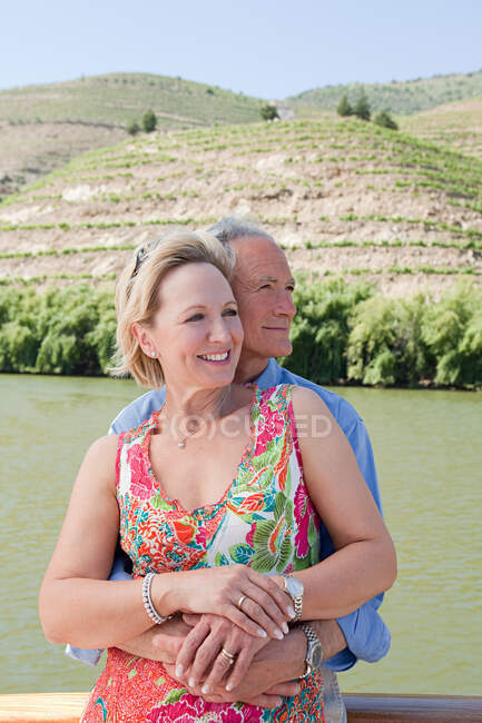 Senior couple on holiday on boat — Stock Photo