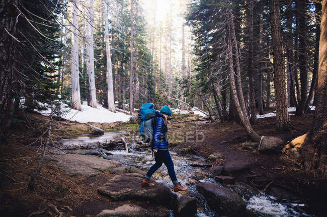 Женщина, путешествующая по пару, Национальный парк Йосемити, Калифорния, США — стоковое фото