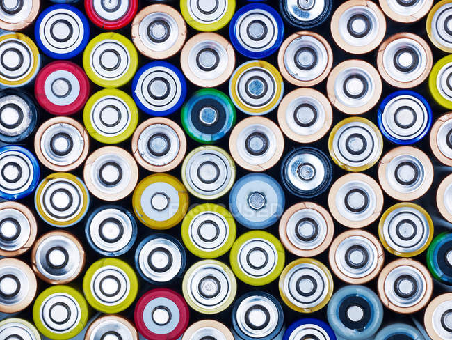 Full frame image of pile of batteries, environmental issue concept — Stock Photo