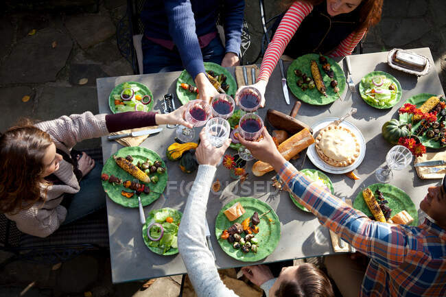 Friends toasting each other at table — Stock Photo