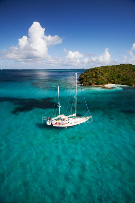 Aerial view of yacht moored — Stock Photo