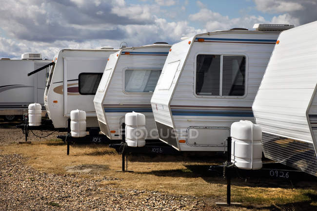 Observing view of Trailers in a row for sale — Stock Photo