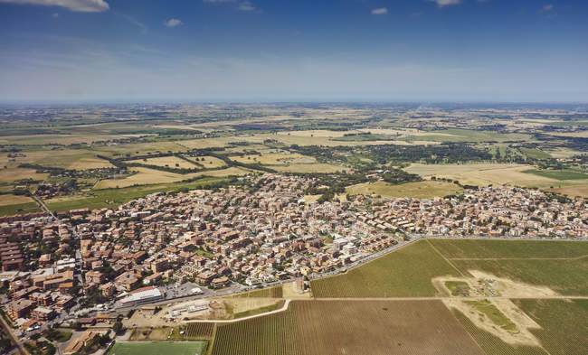 Aerial view of Rome city buildings and fields — Stock Photo