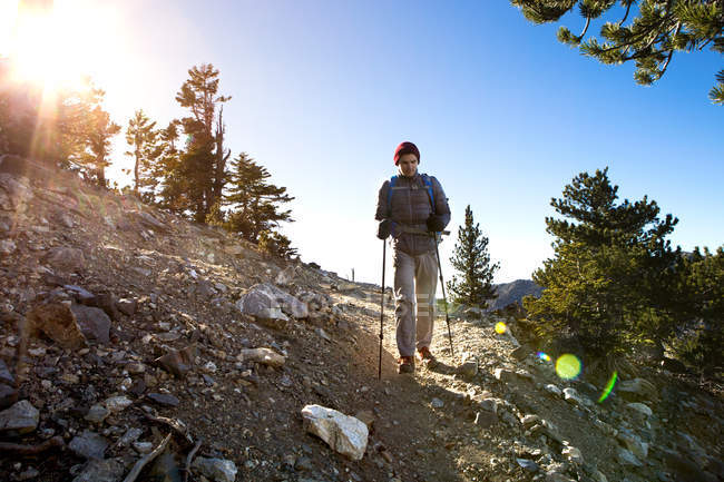 Hiker walking Cucamonga Peak, Mount Baldy, California, USA — Stock Photo