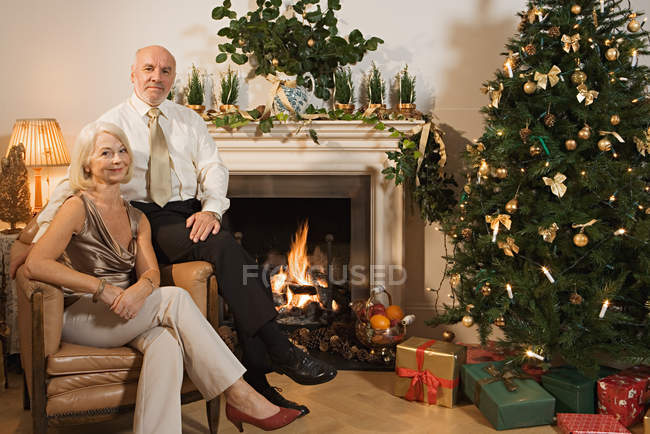 Portrait of an elderly couple at christmas — Stock Photo