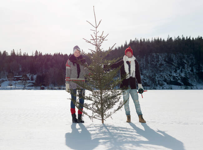 Coppia con albero di Natale — Foto stock