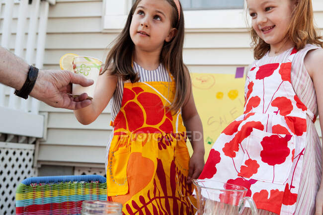 Meninas vendendo limonada caseira — Fotografia de Stock