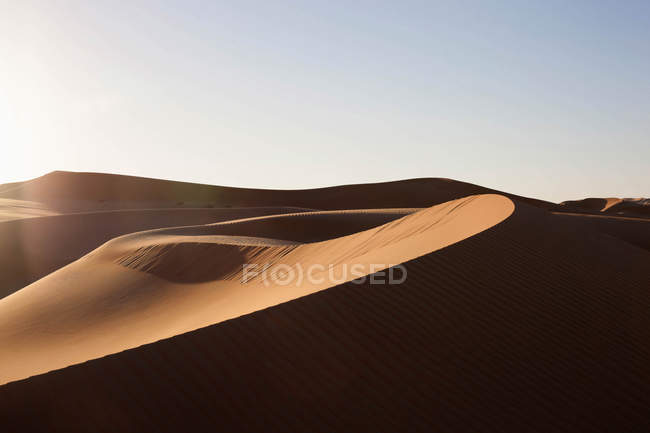 Dunas de arena del desierto bajo el cielo azul - foto de stock