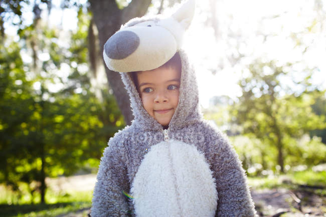Boy wearing a wolf costume — Stock Photo