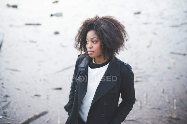 Portrait of young woman looking away at Lake Como, Como, Italy — Stock Photo