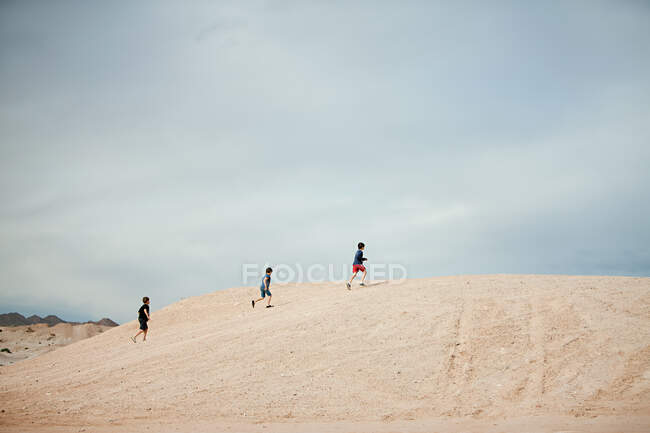 Três meninos andando na colina — Fotografia de Stock