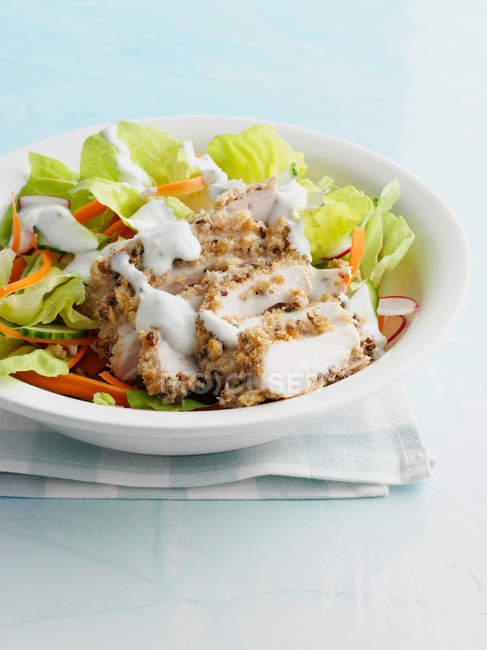 Bowl of chicken with salad — Stock Photo