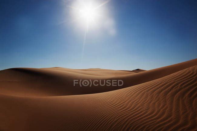 Песчаные дюны пустыни под голубым небом — стоковое фото