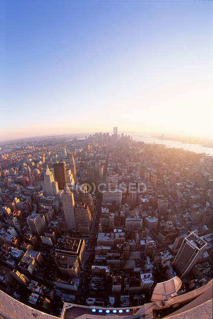 Aerial view from empire state building at sunset — Stock Photo