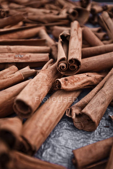 Bâtonnets de cannelle pile, gros plan — Photo de stock