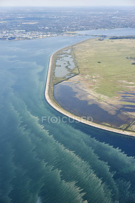 Aerial view of man-made coastline, Copenhagen, Denmark — Stock Photo