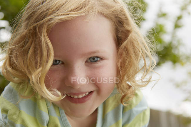 Low angle close up portrait of cute girl — Stock Photo