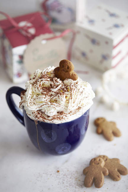 Hot chocolate and gingerbread cookies — Stock Photo