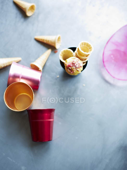 Still life of mini gelato ice cream cones — Stock Photo