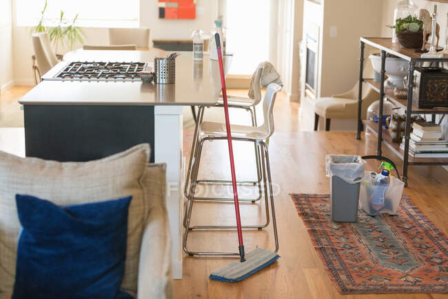 Cleaning home with green cleaning products — Stock Photo