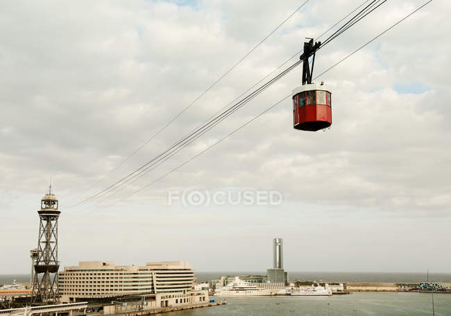 Elevated view of harbour and cable car, Barcelona, Spain — Stock Photo
