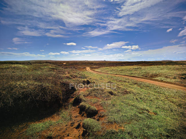 Вид на ґрунтову дорогу в сільському пейзажі — стокове фото