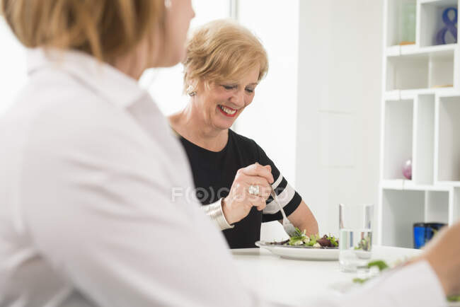 Businesswomen at working lunch in office — Stock Photo