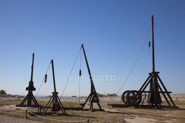 Replica catapulte (trabucco), Les Baux-de-Provence, Provenza-Alpi-C? te d'Azur, Francia — Foto stock