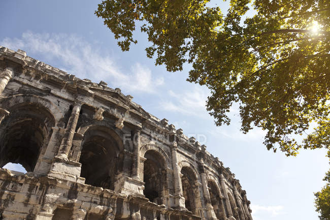 Low angle detail of Arena of Nimes, Nimes, Languedoc-Roussillon, France — Stock Photo