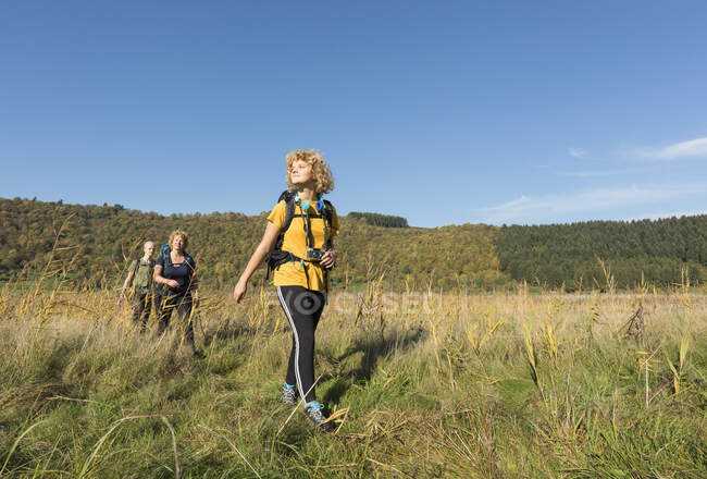Family hiking together, Meerfeld, Rheinland-Pfalz, Germany — Stock Photo