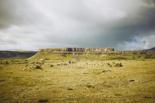 Vue paysage sur l'herbe verte et les collines, Argerdareyri, Islande — Photo de stock