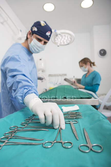 Ветеринары выполняют операции в хирургии — стоковое фото