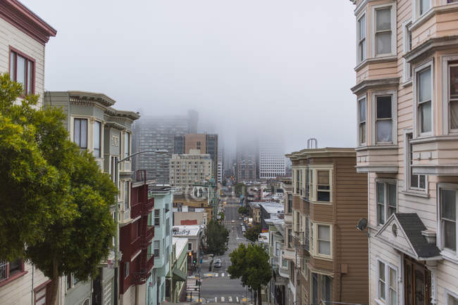 Cityscape of San Francisco in fog, California, USA — Stock Photo